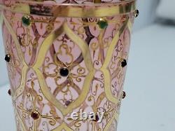 19thc Moser Juice Glass Hand Painted Gold, Jeweled on Cranberry Glass 3 3/4 inch