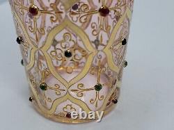 19thc Moser Juice Glass Hand Painted Gold, Jeweled on Cranberry Glass 3 3/4 inch