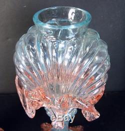 (2) 1890 Victorian Czech Art Glass Nautilus Cabinet Vases Applied Rigaree MINTY