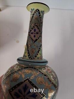 2 Antique Harrach Bohemian Czech Glass Victorian Blue Pink Cream Moroccan Vases