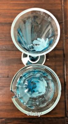 2 Antique Victorian Blue Glass Trumpet Fluted Bud Vase/Enamel Paint Goddess/RARE 2 Antique Victorian Blue Glass Trumpet Fluted Bud Vase/Enamel Paint Goddess/RARE