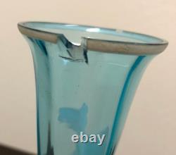 2 Antique Victorian Blue Glass Trumpet Fluted Bud Vase/Enamel Paint Goddess/RARE 2 Antique Victorian Blue Glass Trumpet Fluted Bud Vase/Enamel Paint Goddess/RARE