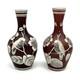 2 Bohemian Florentine Art Cameo Glass Red & White Bird 8 Vases C. 1900 Signed