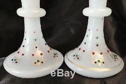 2 Bohemian Jeweled Opaline 14 5/8 Vases Made for Persian Market