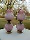 2 Fenton Lamps Dusty Rose Cabbage Rose Embossed Glass Gwtw