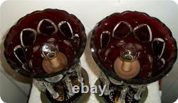 2 Germany Antique Bohemian Cranberry Glass Overlay Mantle Lusters Lustres