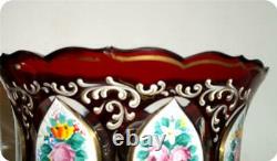 2 Germany Antique Bohemian Cranberry Glass Overlay Mantle Lusters Lustres