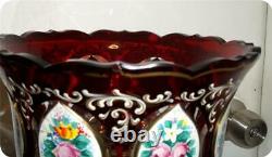 2 Germany Antique Bohemian Cranberry Glass Overlay Mantle Lusters Lustres