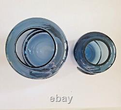 2 MCM ZWEISEL SCHOTT Glas Smokey Blue Cased Art Glass Vases #1872 German Vintage