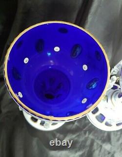 2 STUNNING BOHEMIAN CUT TO COBALT BLUE CRYSTAL MANTLE LUSTERS WithPRISMS PAINTED