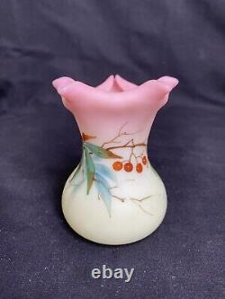 #2 Thomas Webb & Sons Hand Painted Victorian Queens Burmese Ware Cabinet Vase