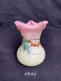 #2 Thomas Webb & Sons Hand Painted Victorian Queens Burmese Ware Cabinet Vase #2 Thomas Webb & Sons Hand Painted Victorian Queens Burmese Ware Cabinet Vase