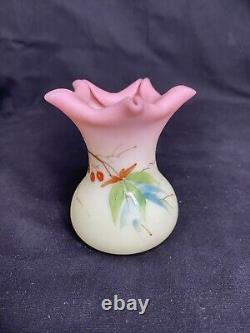 #2 Thomas Webb & Sons Hand Painted Victorian Queens Burmese Ware Cabinet Vase