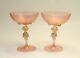 2 Venetian Salviati Goblets Pink Swirl Gold Fleck Glasses Stemware Champagnes