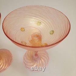 2 Venetian Salviati Goblets Pink Swirl Gold Fleck Glasses Stemware Champagnes