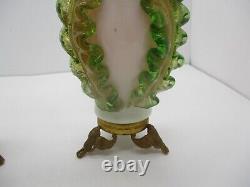 2 Victorian Antique Art Glass Stevens and Williams Glass Vases Metal Stand