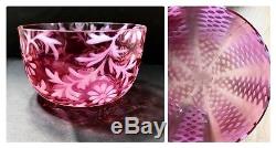 2 Victorian Art Glass Finger Bowls RED Cranberry Daisy Fern Lattice Crisscross
