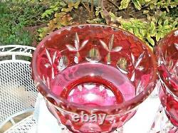 2 Victorian Mantle Lusters Cranberry/ Red Cut To Clear 16 Crystal Prisms 10.75