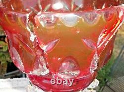 2 Victorian Mantle Lusters Cranberry/ Red Cut To Clear 16 Crystal Prisms 10.75