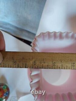 2 Victorian Peach Blow Satin Cased Glass Vases Square Ruffled Top