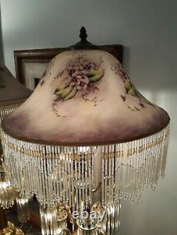 2 Vintage Brass Lamps Art Deco Revival Victorian style glass lampshades