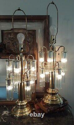 2 Vintage Brass Lamps Art Deco Revival Victorian style glass lampshades