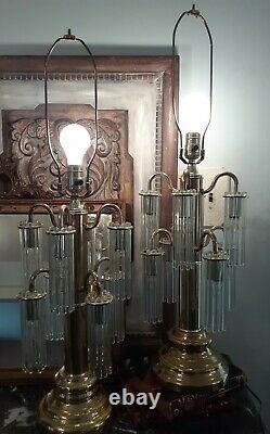 2 Vintage Brass Lamps Art Deco Revival Victorian style glass lampshades