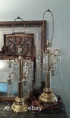 2 Vintage Brass Lamps Art Deco Revival Victorian style glass lampshades