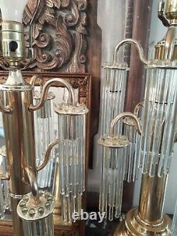 2 Vintage Brass Lamps Art Deco Revival Victorian style glass lampshades