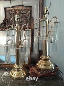 2 Vintage Brass Lamps Art Deco Revival Victorian style glass lampshades