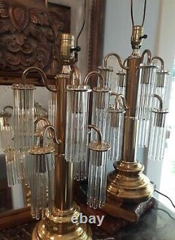 2 Vintage Brass Lamps Art Deco Revival Victorian style glass lampshades