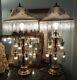 2 Vintage Brass Lamps Art Deco Revival Victorian Style Glass Lampshades Reduced