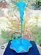 20 Antique Art Glass Single Flute Epergne In Blue Color With Ruffles