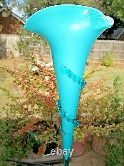 20 ANTIQUE ART GLASS SINGLE FLUTE EPERGNE in BLUE COLOR WITH RUFFLES