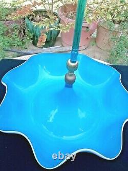 20 ANTIQUE ART GLASS SINGLE FLUTE EPERGNE in BLUE COLOR WITH RUFFLES