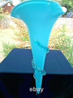 20 ANTIQUE ART GLASS SINGLE FLUTE EPERGNE in BLUE COLOR WITH RUFFLES