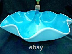 20 ANTIQUE ART GLASS SINGLE FLUTE EPERGNE in BLUE COLOR WITH RUFFLES