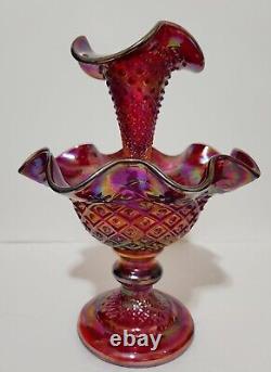 2003 Fenton Museum Collection Ruby Carnival Diamond Lace Single Horn Epergne