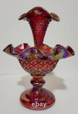 2003 Fenton Museum Collection Ruby Carnival Diamond Lace Single Horn Epergne