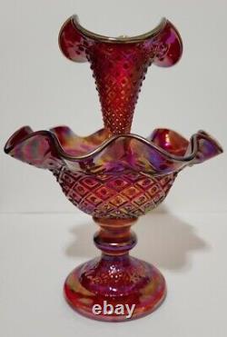 2003 Fenton Museum Collection Ruby Carnival Diamond Lace Single Horn Epergne