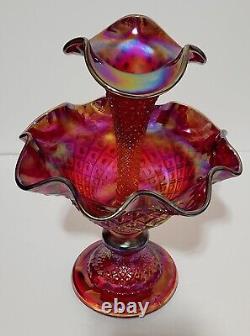 2003 Fenton Museum Collection Ruby Carnival Diamond Lace Single Horn Epergne