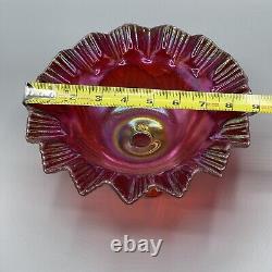 2004 FENTON Ruby Red Carnival Glass Stretch SINGLE HORN EPERGNE Numbered Signed