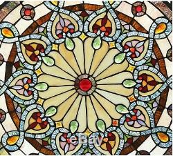 23.5 x 23.5 Victorian Helena Tiffany Style Stained Glass Window Panel