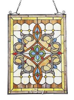 24.6 x 17.7 Timeless Victorian Tiffany Style Stained Glass Window Panel