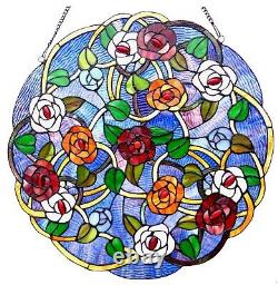 24 x 24 Victorian Round Floral Tiffany Style Stained Glass Window Panel