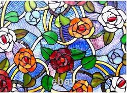 24 x 24 Victorian Round Floral Tiffany Style Stained Glass Window Panel