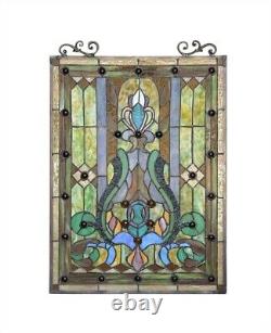 25 x 18 Victorian Tiffany Style Stained Glass Cardington Manor Window Panel