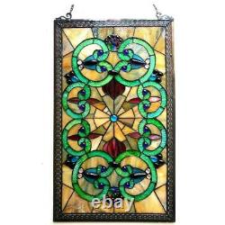 28 x 17 Victorian Mystical Maze Tiffany Style Stained Glass Window Panel