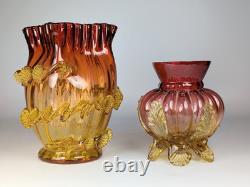 2x Antique 19th Century Victorian Amberina Art Glass Vases