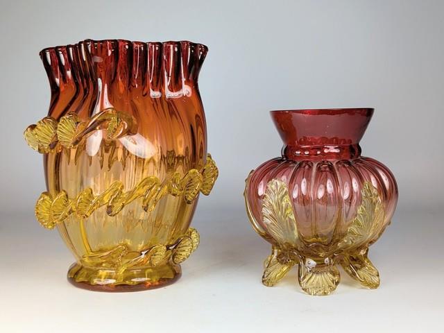 2x Antique 19th Century Victorian Amberina Art Glass Vases